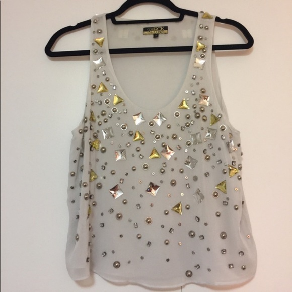 LaRok Luxe White Chiffon Top with Rhinestones. - Picture 1 of 3
